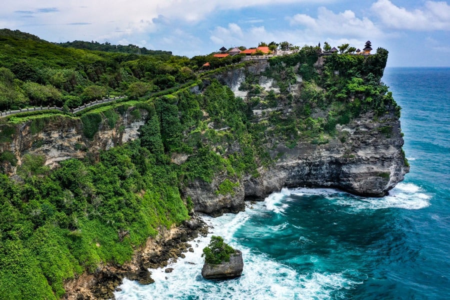 Uluwatu Temple drone picture in Uluwatu Bali Indonesia