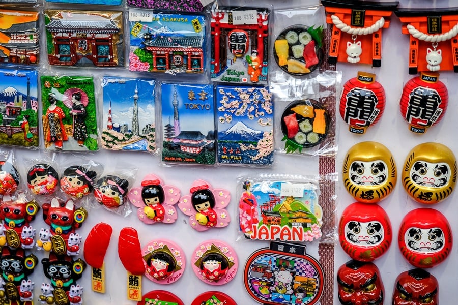 Souvenirs in the market at Sensoji Temple in Asakusa, Tokyo, Japan