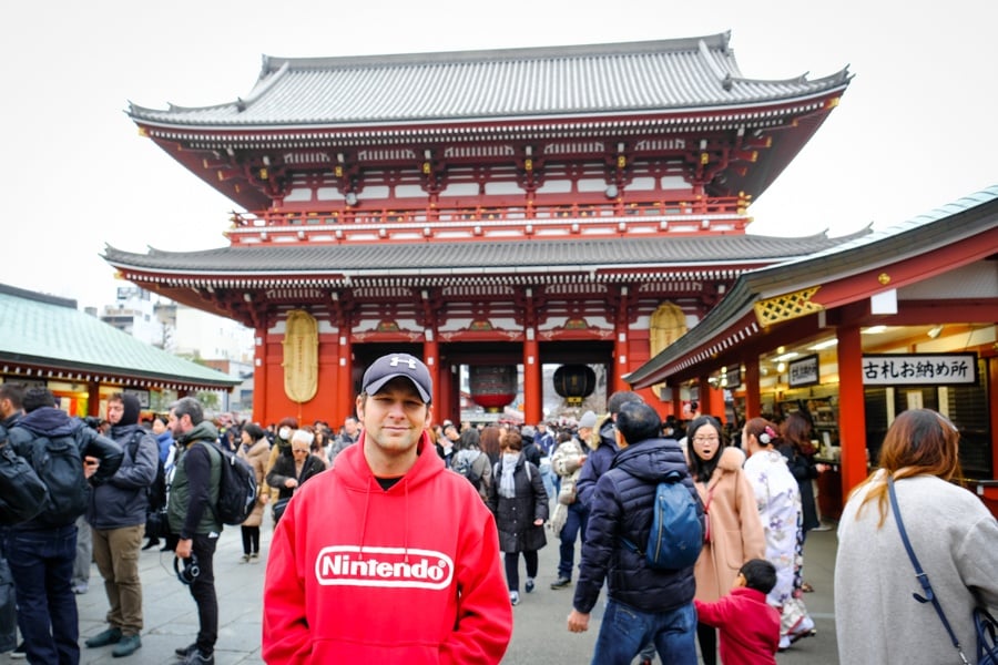 Travel guy at Sensoji Temple in Asakusa Tokyo Japan