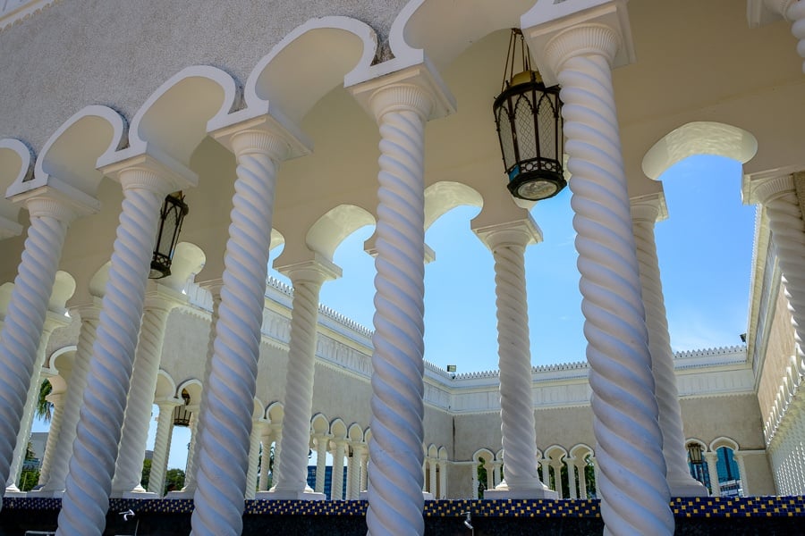 Artistic pillars at the Sultan Omar Ali Saifuddien Mosque in Brunei