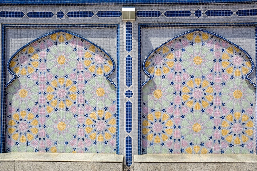 Artistic wall designs near the Jame'Asr Hassanil Bolkiah mosque in Brunei