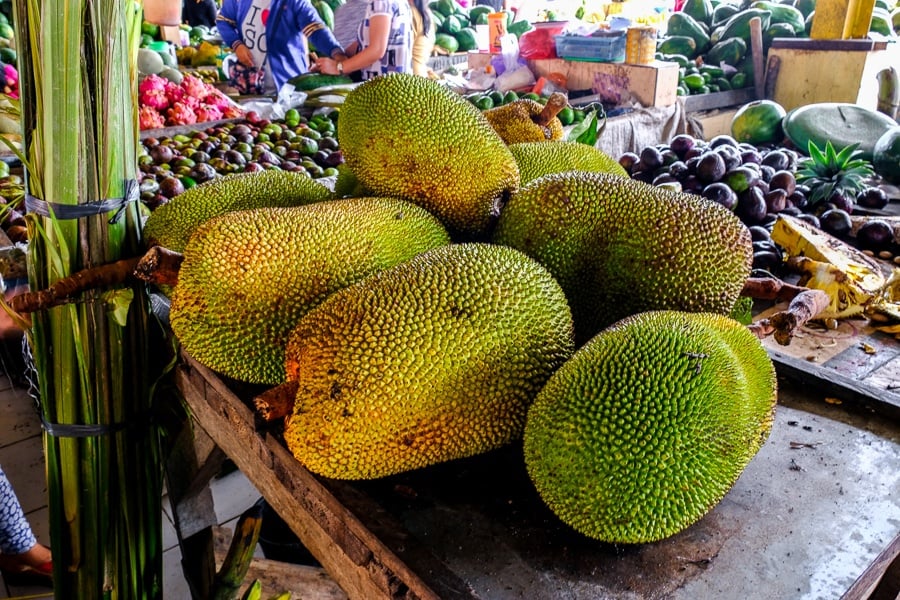 Giant jackfruit at the Tomohon market in Sulawesi, Indonesia