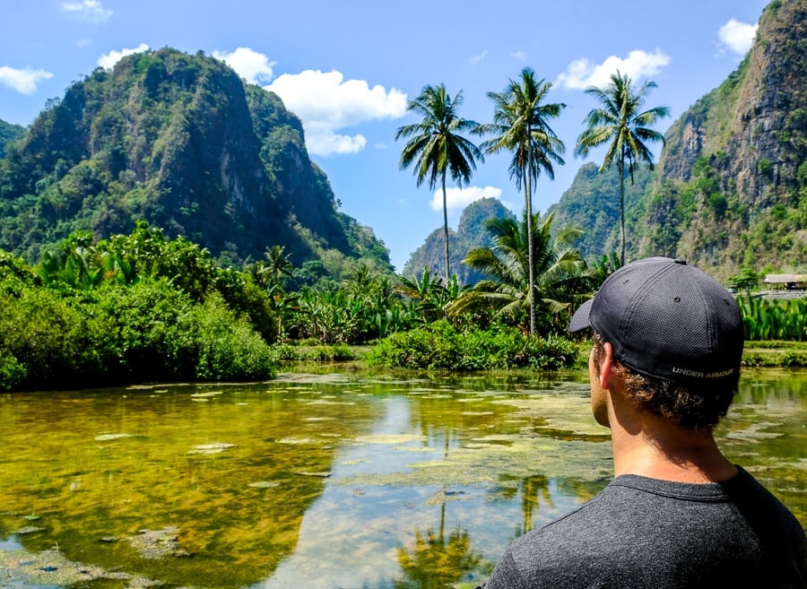 Travel guy at Rammang Rammang Maros in Sulawesi, Indonesia