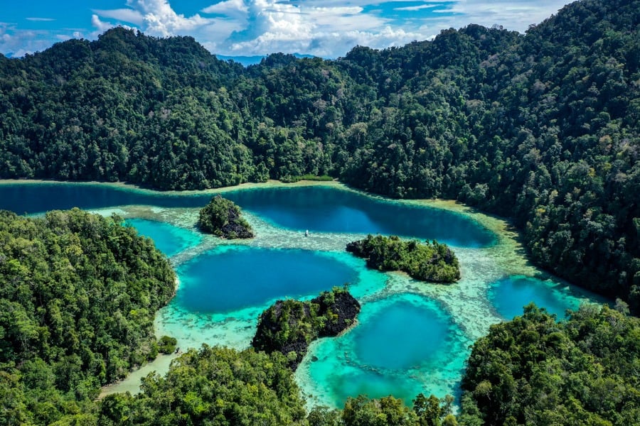 Indonesia Pictures Photos Images Laguna Raja Lima drone picture of the Five Kings Lagoon in Sulawesi Sombori