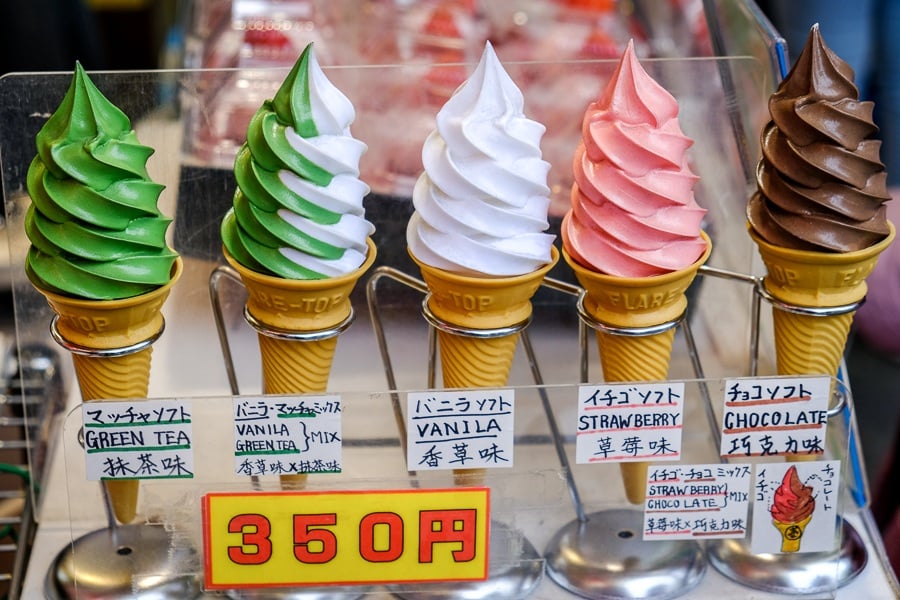 Ice cream in the market at Sensoji Temple in Asakusa, Tokyo, Japan