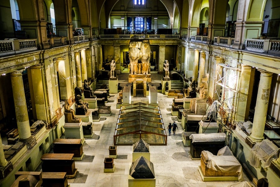 Egyptian Museum and main hall in Cairo, Egypt