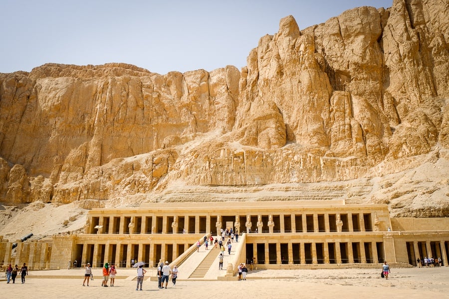 Tourists at the Temple of Hatshepsut in Luxor, Egypt