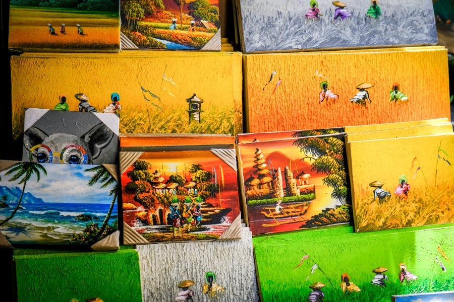 Paintings for sale at the Ubud Market in Bali