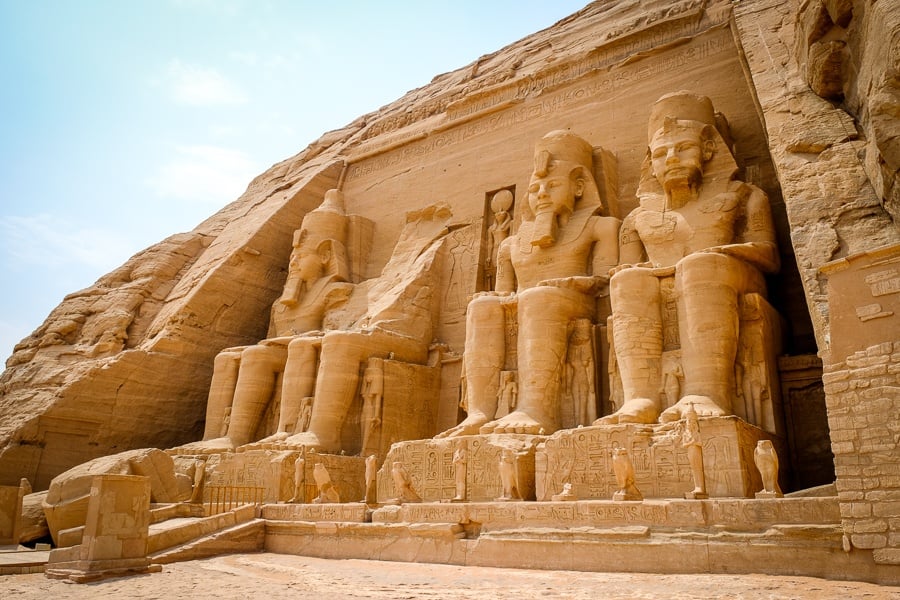 Main entrance of Abu Simbel Temple in Egypt