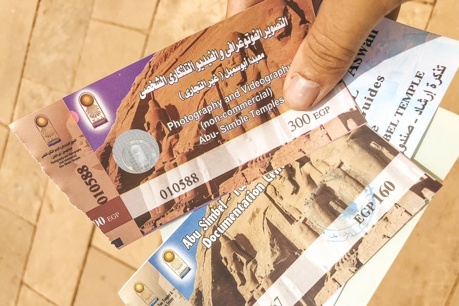 Entry tickets at Abu Simbel Temple in Egypt