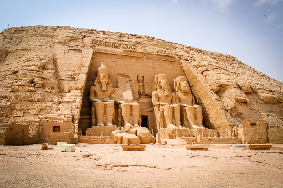 Main facade of Abu Simbel Temple in Egypt