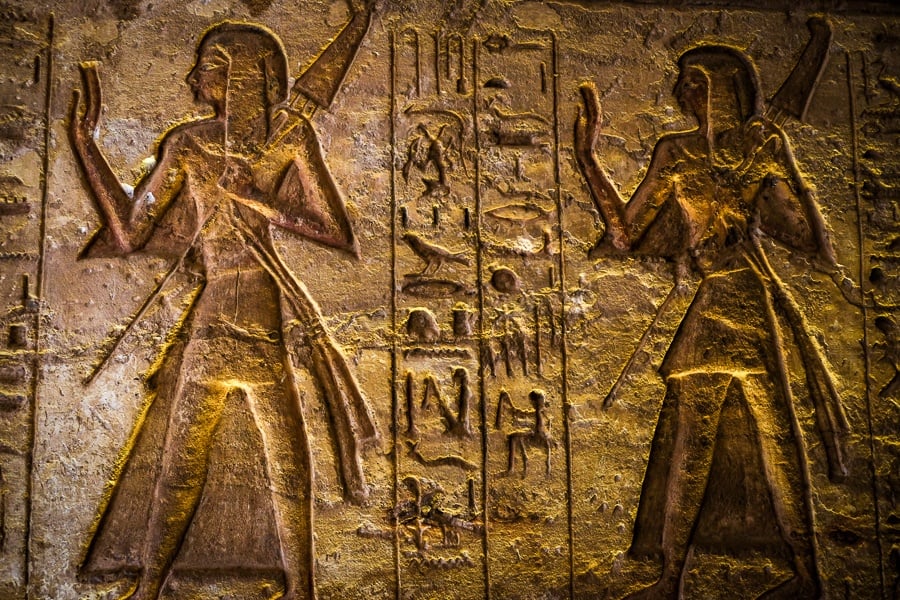 Hieroglyphs at Abu Simbel Temple in Egypt