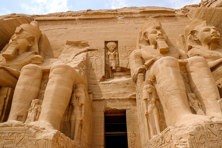 Statues and doorway of Abu Simbel Temple in Egypt