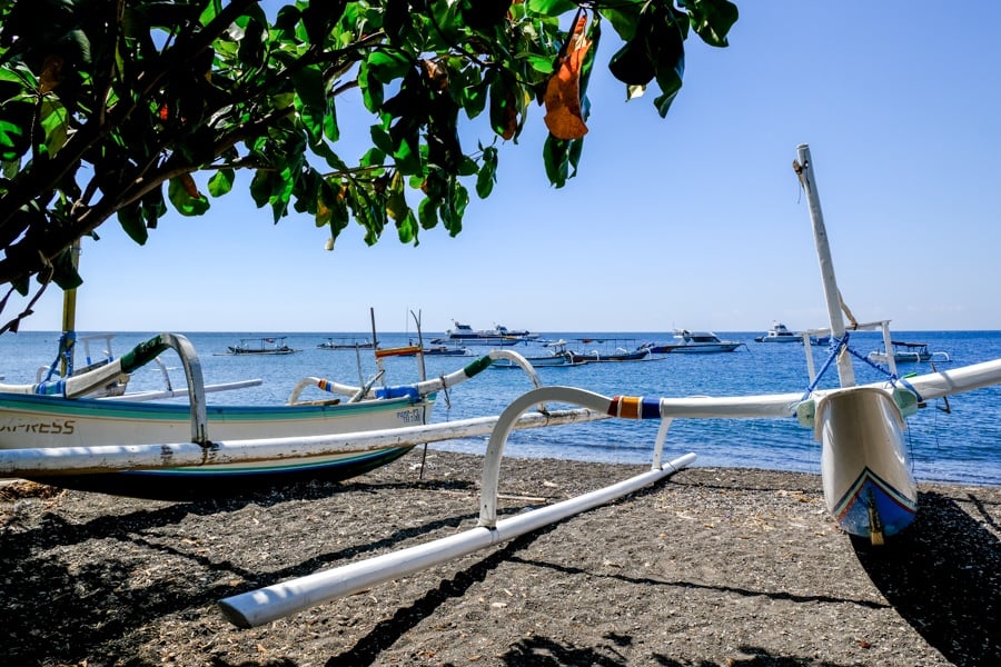 Boats at Jemeluk Beach in Amed, Bali