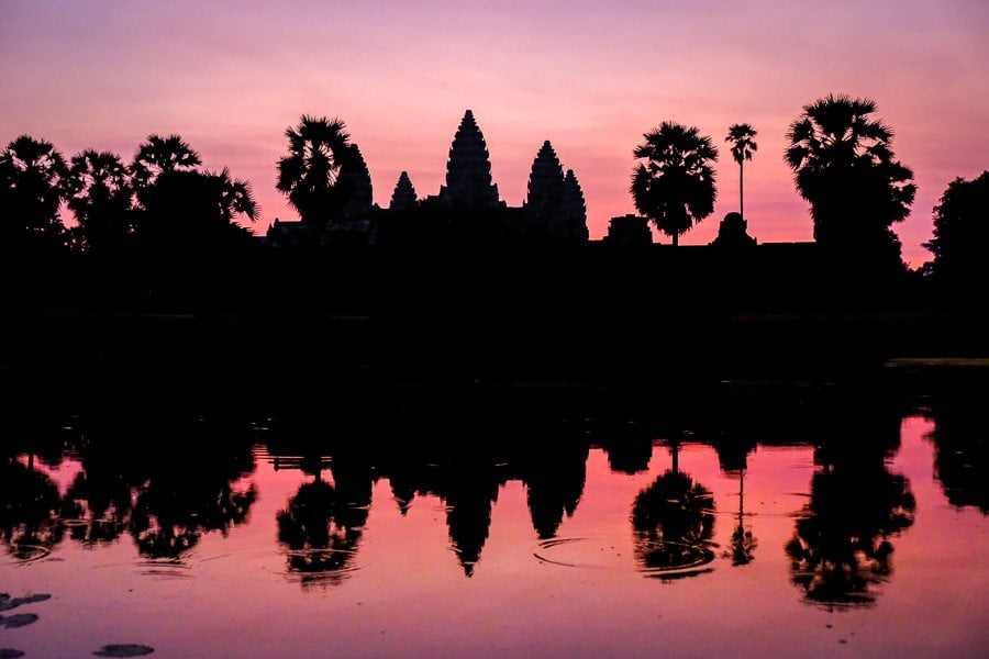 Angkor Wat sunrise and pool reflection