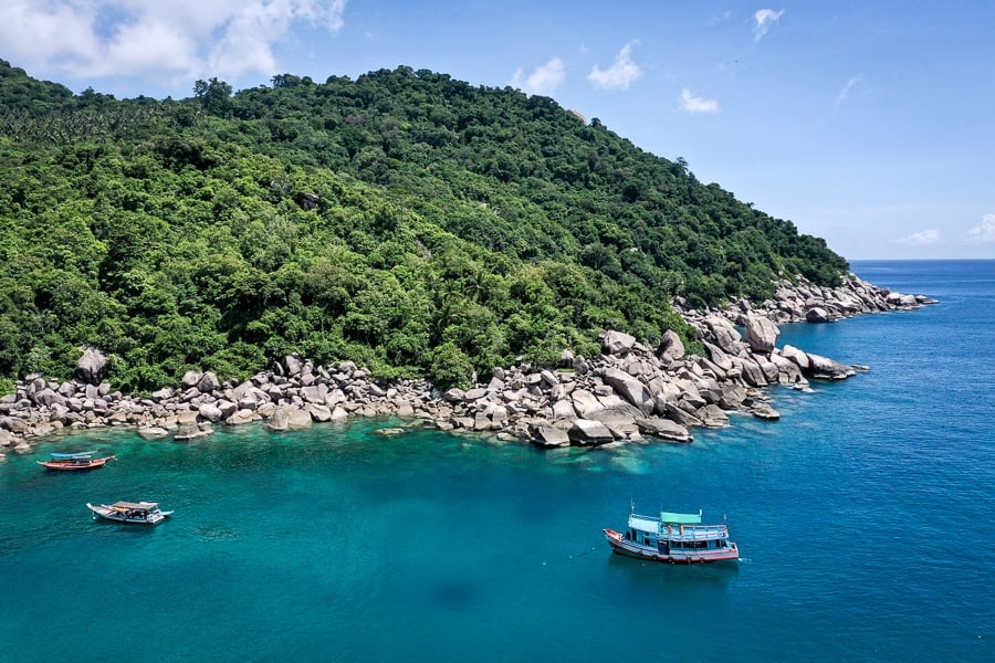 Ao Hin Wong Bay Beach drone picture In Koh Tao Thailand