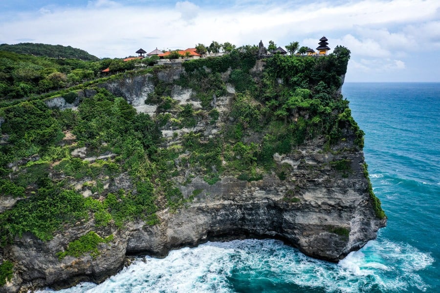 Uluwatu Temple drone picture in Uluwatu Bali Indonesia