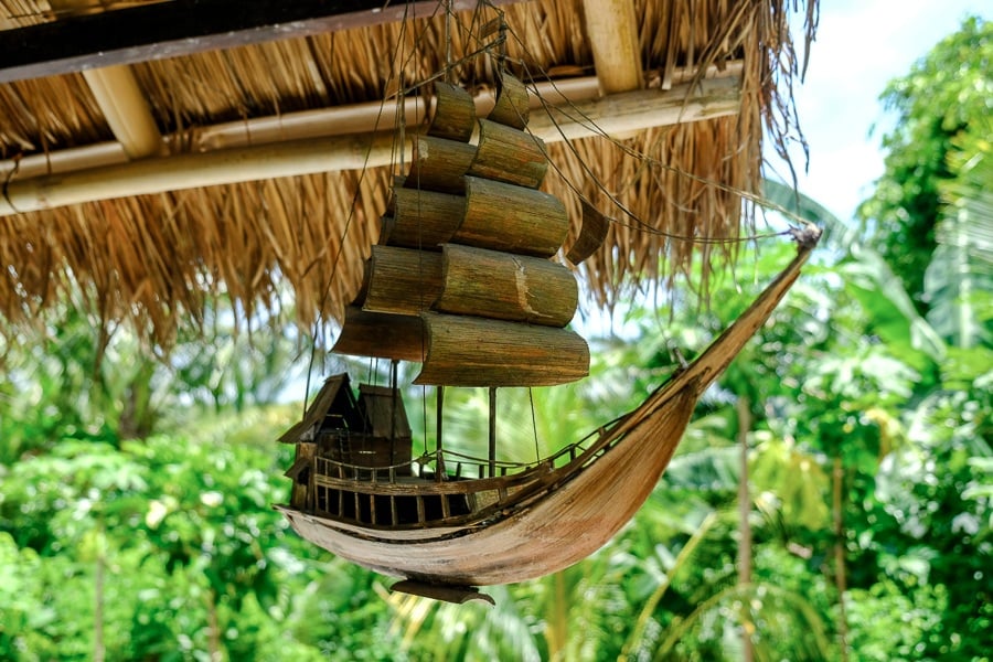 Bamboo boat at a Nusa Penida warung