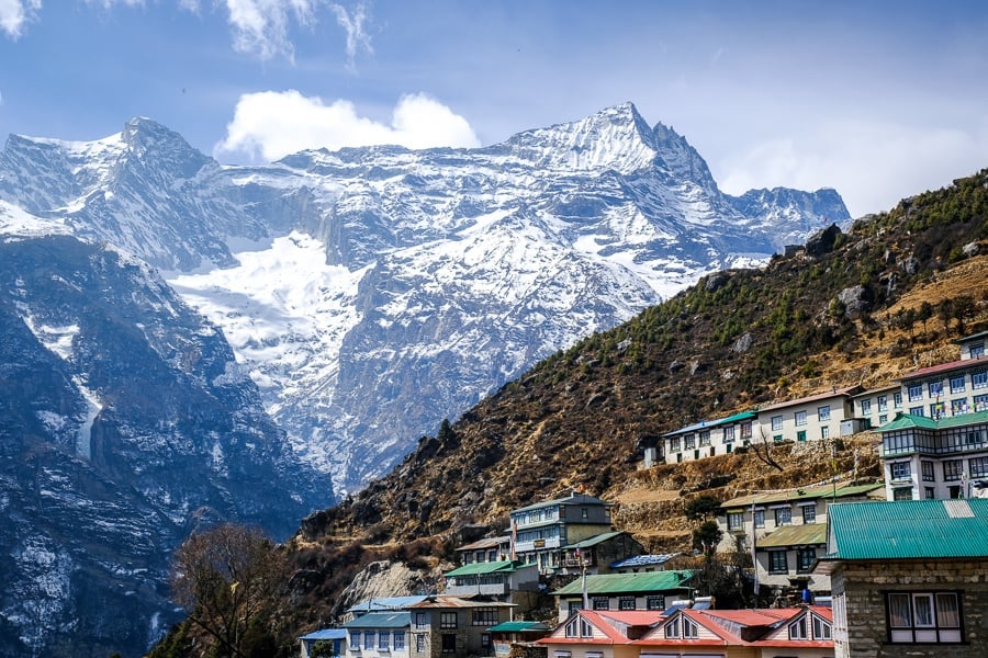 Houses and mountains at Namche Bazaar on the EBC Trek in Nepal