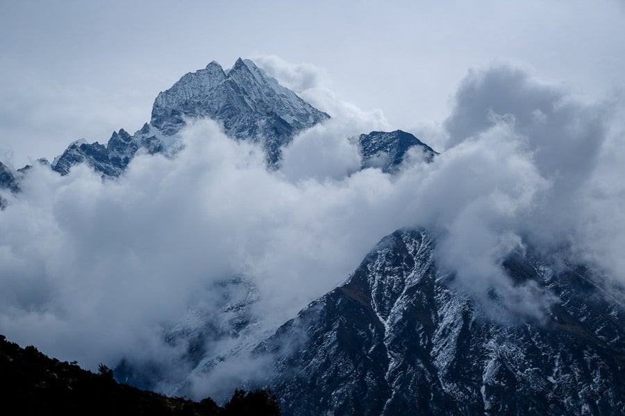 Cloudy mountains near Namche Bazaar in Nepal