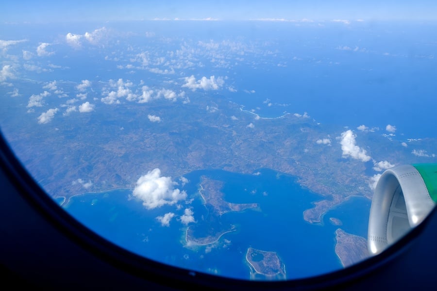 Plane window view while flying over East Timor