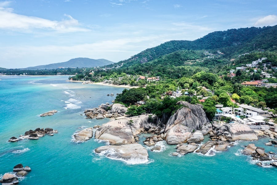 Drone view of Lamai Beach Viewpoint in Koh Samui Thailand