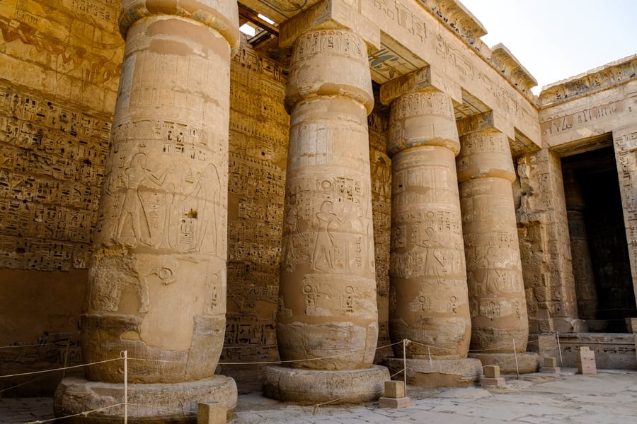 Pillars at Medinet Habu Temple in Egypt