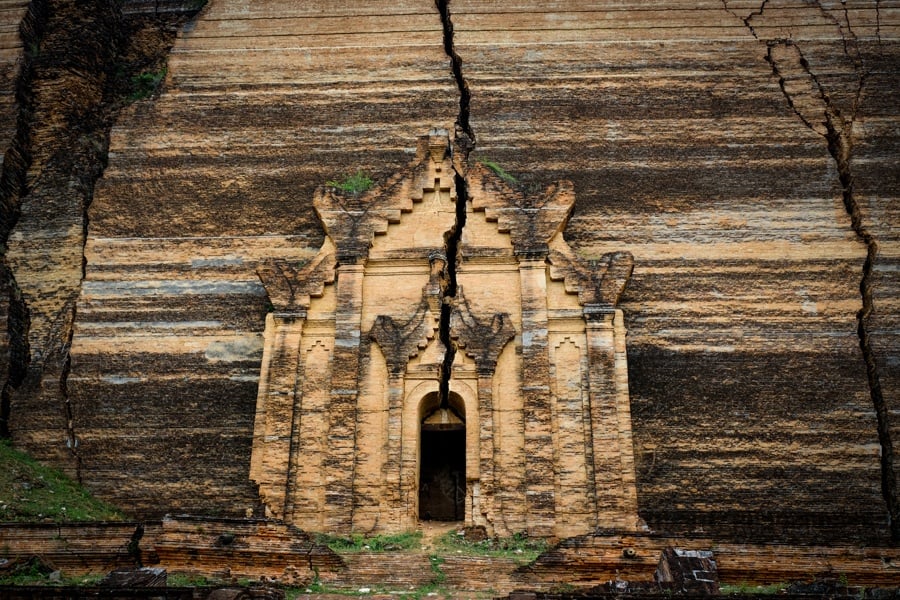 Doorway cracked ruins of the Mingun Pagoda Pahtodawgyi in Myanmar