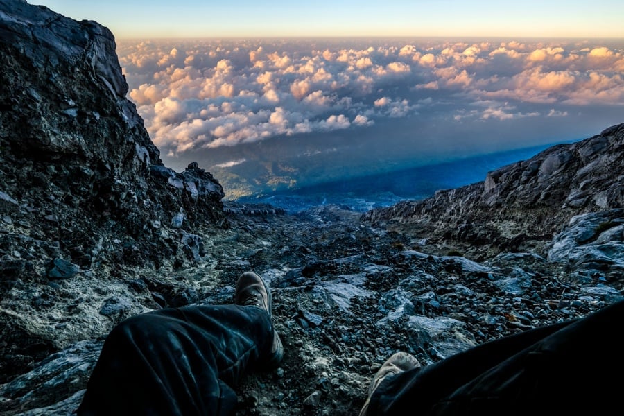 Hiker on Mount Agung in Bali