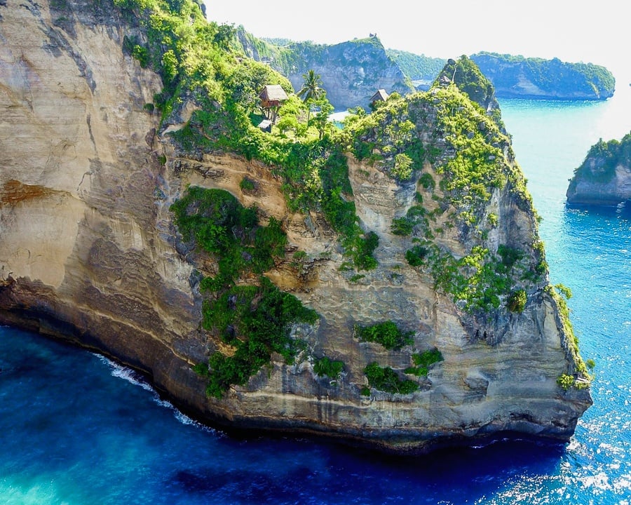 Drone view of the Nusa Penida treehouse in Bali