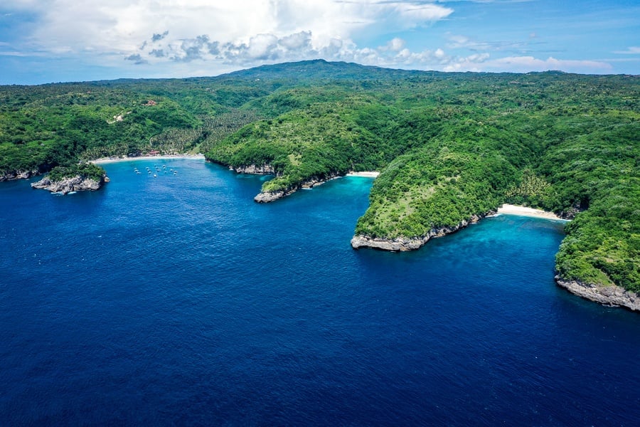 Drone view of Pandan Beach in Nusa Penida Bali