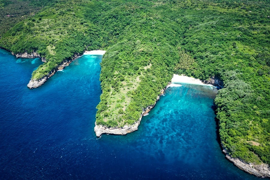 Drone view of Pandan Beach in Nusa Penida Bali