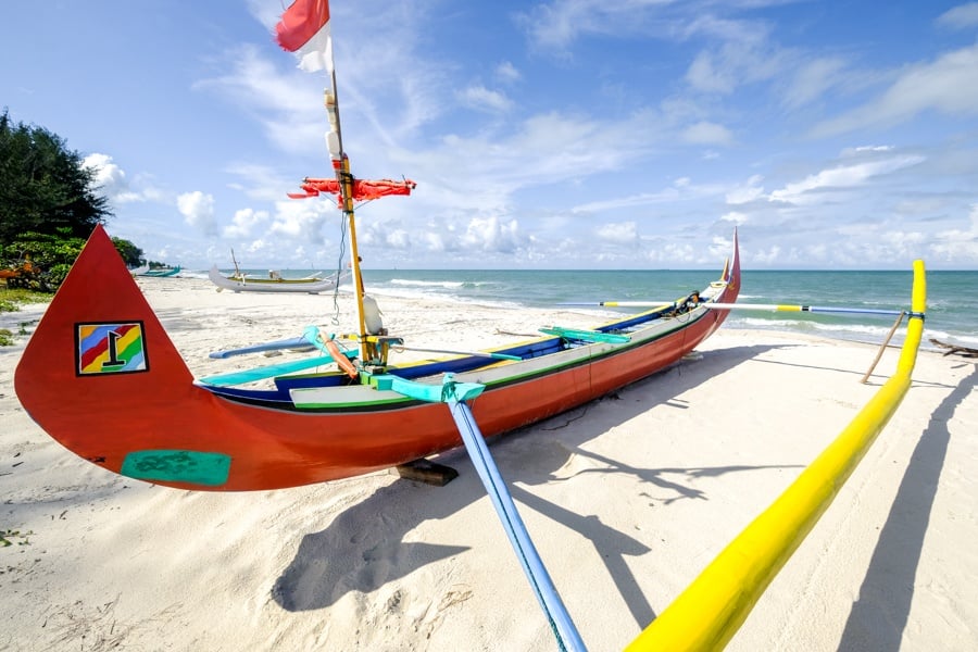 Traditional boat at Pantai Serdang Beach in Belitung