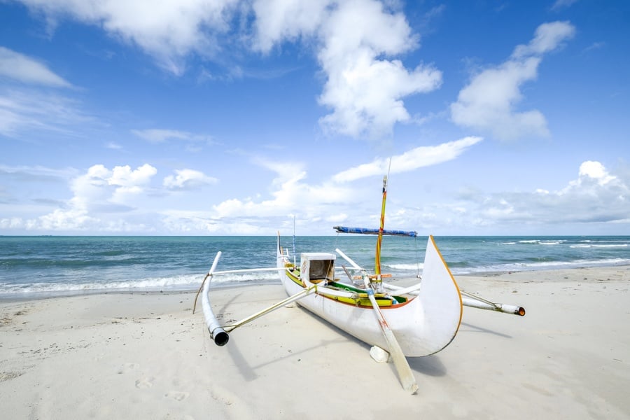 Traditional boat at Pantai Serdang Beach in Belitung