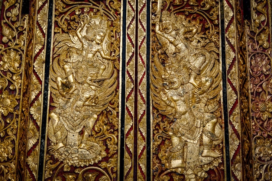 Gold door with Hindu Balinese carvings