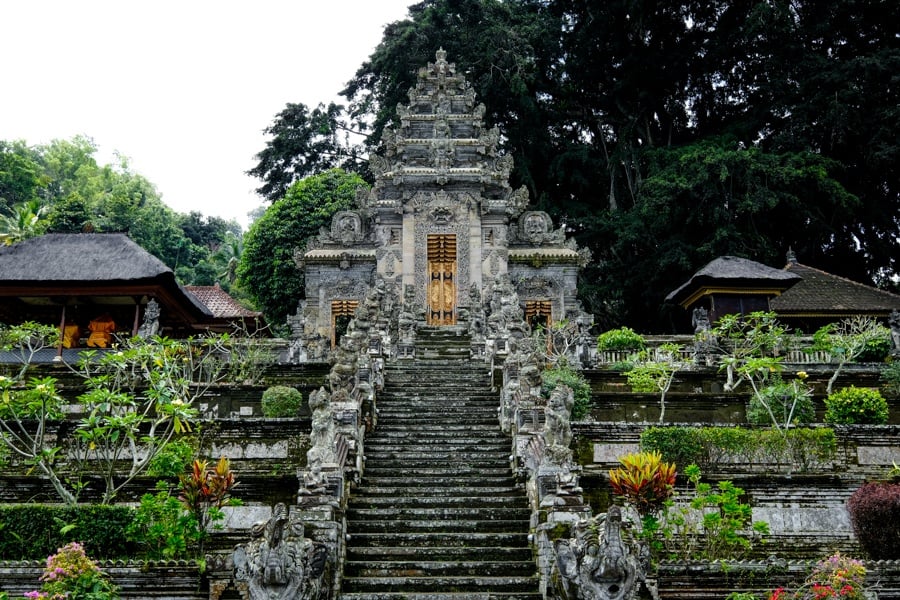 Balinese stone gate and stairway at Pura Kehen Temple in Bangli Bali