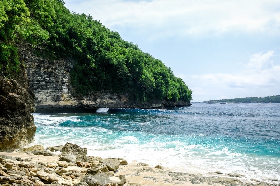 Puyung Beach rocks and cliff in Nusa Penida Bali