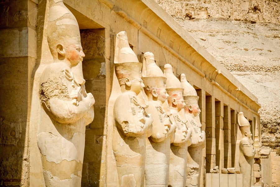 Statues At Queen Hatshepsut Temple Mortuary Temple Of Hatshepsut In Egypt