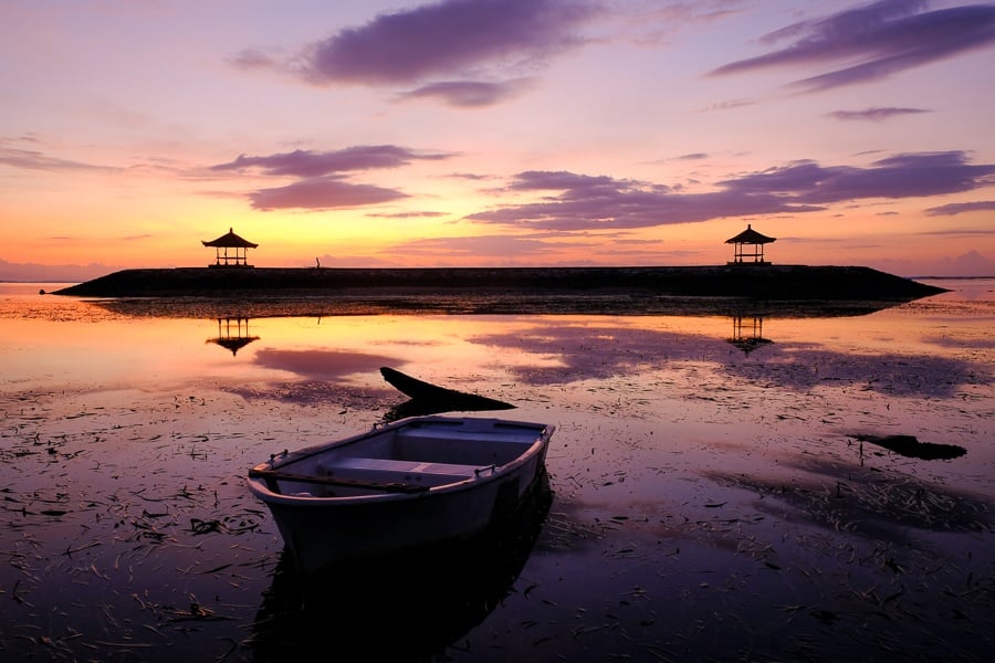 Boat reflection at a Sanur Beach Sunrise in Bali