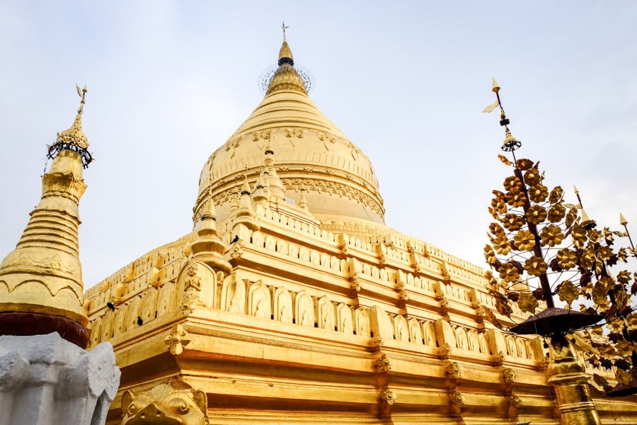 Shwezigon Pagoda Golden Temple In Bagan Myanmar