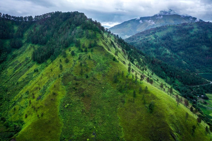 Lake Toba green hills drone picture