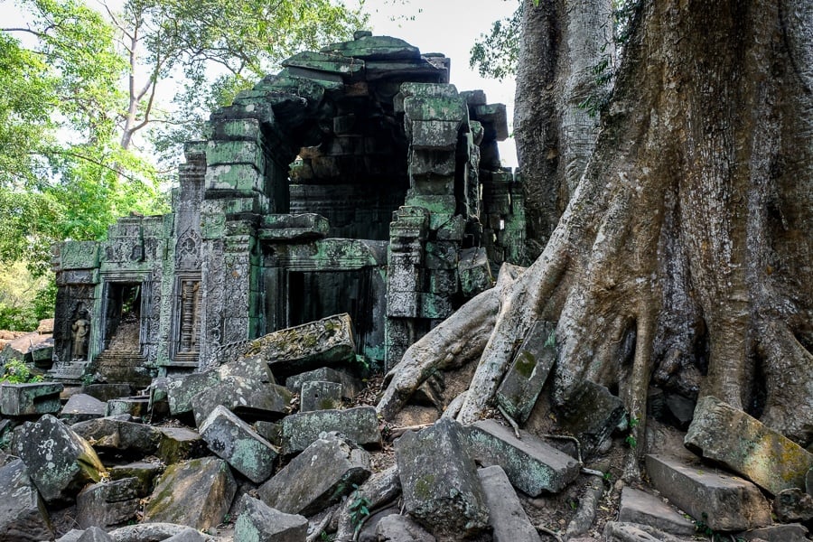 Rubble at the Ta Prohm Temple Ruins in Angkor Wat, Cambodia