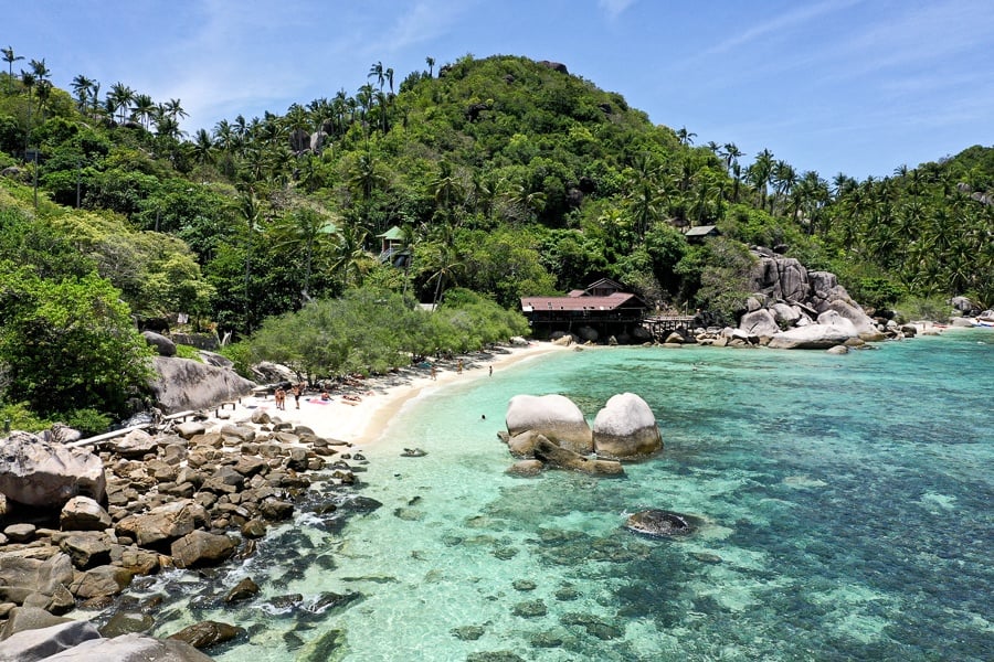 Drone view of Freedom Beach in Koh Tao, Thailand