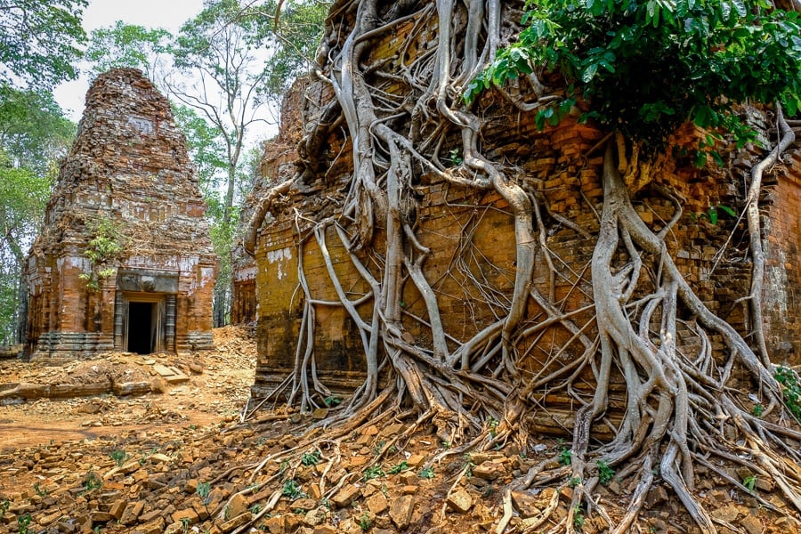 Orange temples of Prasat Pram at the Angkor Wat in Cambodia