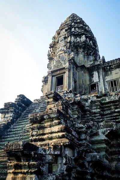 Stairway and tower at the Angkor Wat temple in Cambodia