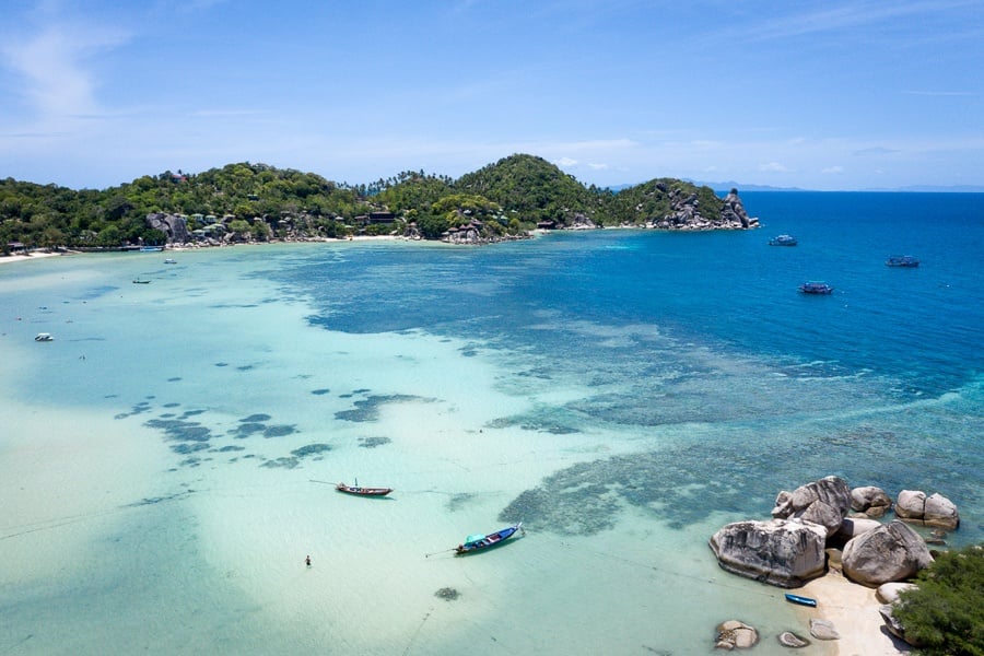 Drone view of Chalok Baan Kao Bay in Koh Tao Thailand