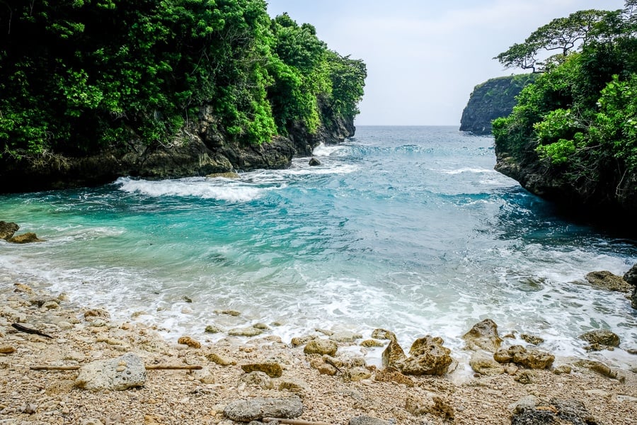 Bulian Beach cove and rocks in Nusa Penida, Bali